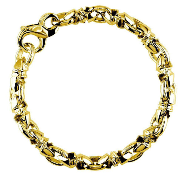 Mens Medium Size Twisted Bullet Style Link Bracelet in 14k Yellow Gold, 8.5 Inches