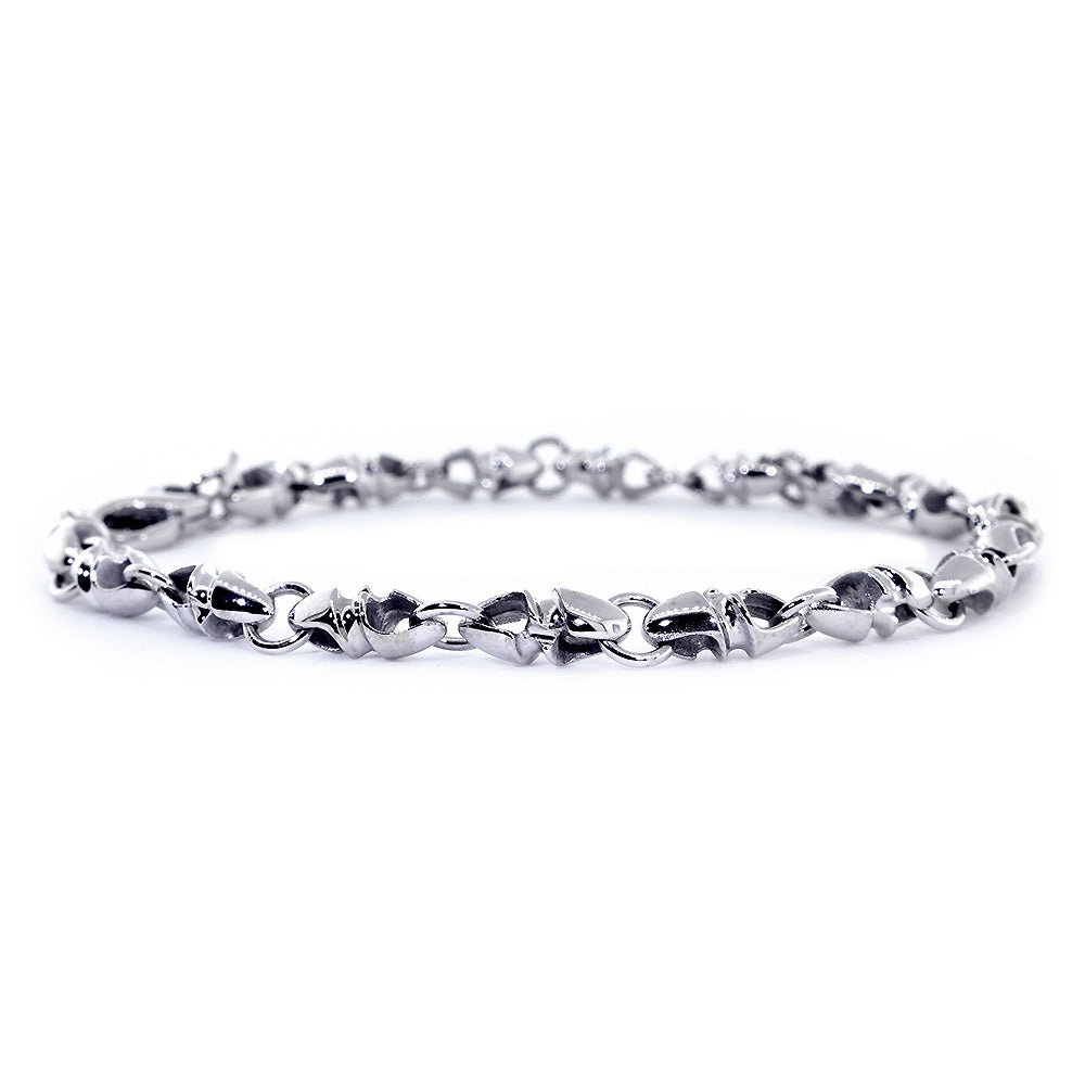 Mens or Ladies Small Size Twisted Bullet Style Link Bracelet in 14k White Gold, 8 Inches