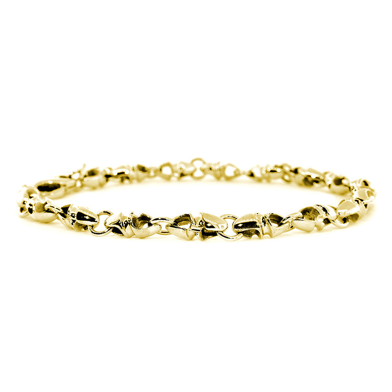 Mens or Ladies Small Size Twisted Bullet Style Link Bracelet in 14k Yellow Gold, 8 Inches