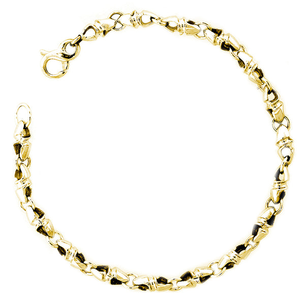 Mens or Ladies Small Size Twisted Bullet Style Link Bracelet in 14k Yellow Gold, 8 Inches