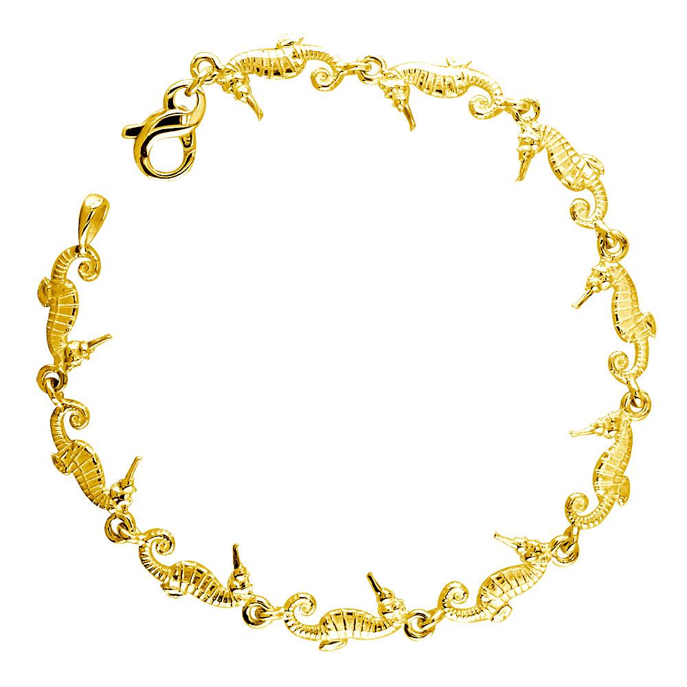 Mini Seahorse Links Bracelet in 14k Yellow Gold