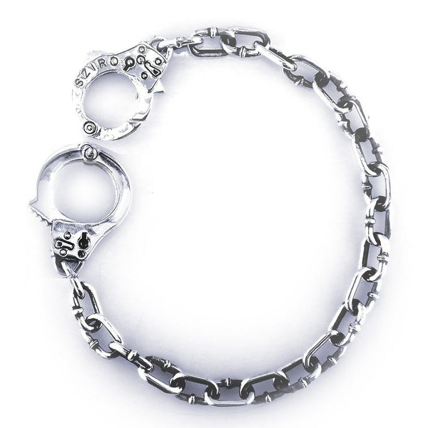 Mens or Ladies Handcuff Link Bracelet in 14k White Gold
