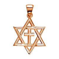 Small Messianic Star of David with Cross Charm in 14k Pink Gold