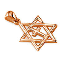 Small Messianic Star of David with Cross Charm in 14k Pink Gold