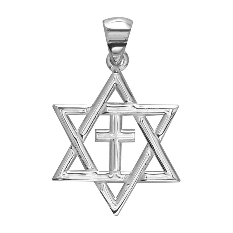 Small Messianic Star of David with Cross Charm in Sterling Silver