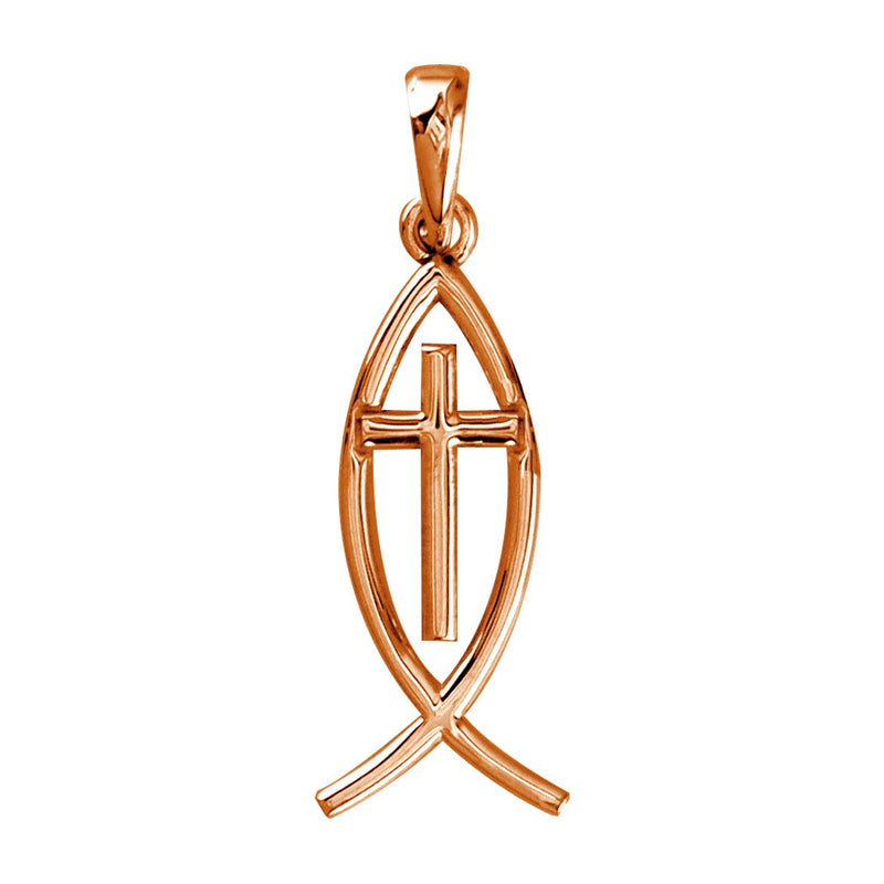 Small Messianic Fish with Cross Charm in 14k Pink Gold