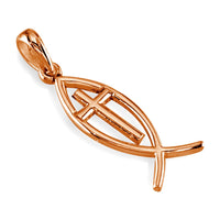 Small Messianic Fish with Cross Charm in 14k Pink Gold