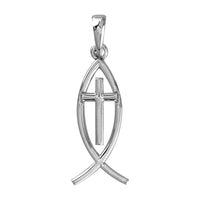 Small Messianic Fish with Cross Charm in Sterling Silver