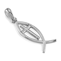 Small Messianic Fish with Cross Charm in 14k White Gold