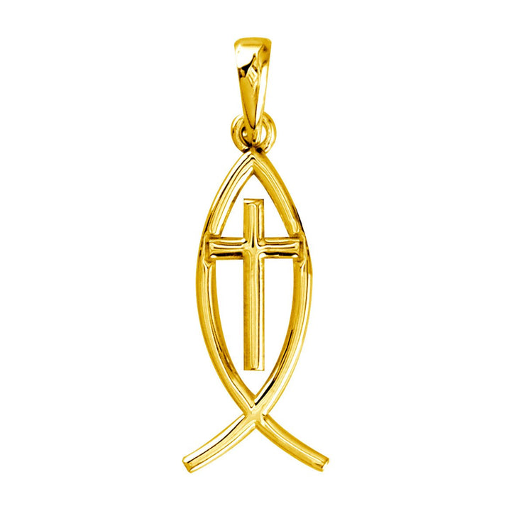 Small Messianic Fish with Cross Charm in 14k Yellow Gold