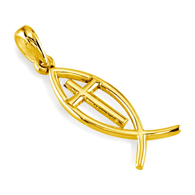 Small Messianic Fish with Cross Charm in 14k Yellow Gold