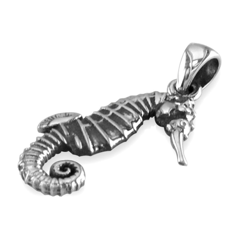 Mini Seahorse Charm with Black in Sterling Silver