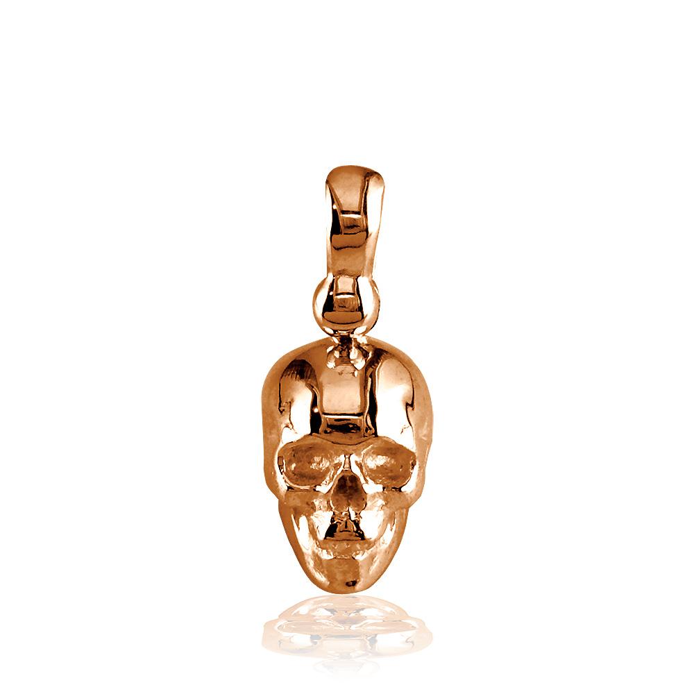 Small Solid 3D Skull Charm in 18K Pink, Rose Gold