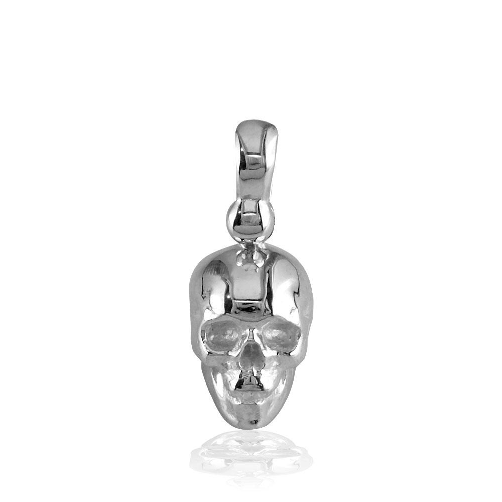 Small Solid 3D Skull Charm in 14K White Gold