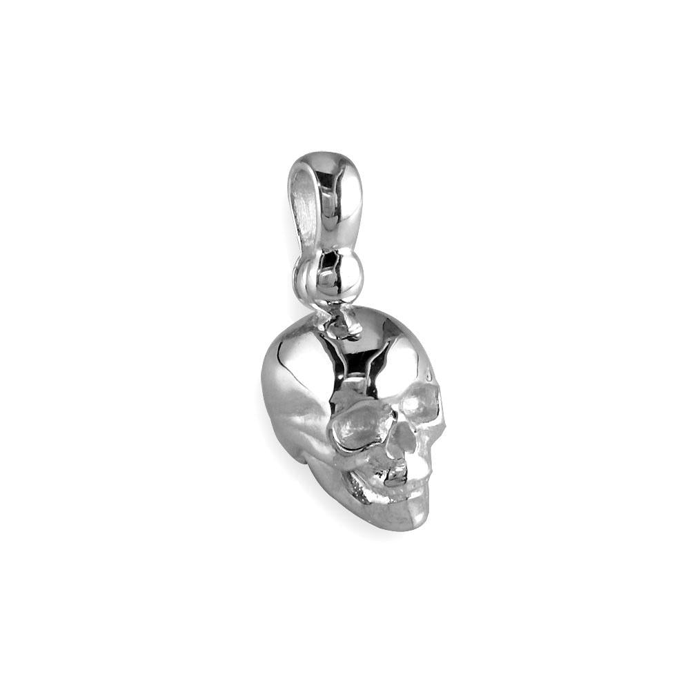 Small Solid 3D Skull Charm in 14K White Gold