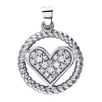 Cubic Zirconia Heart and Rope Circle Pendant in Sterling Silver