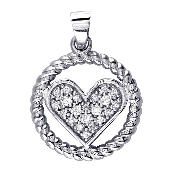 Diamond Heart and Rope Circle Pendant in 18k White Gold