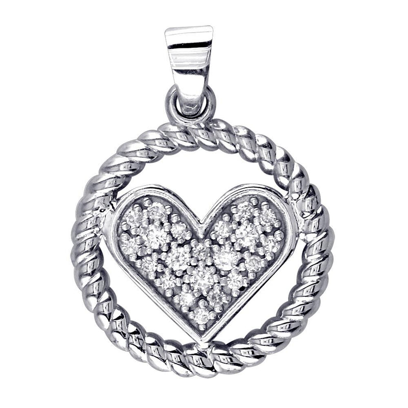 Diamond Heart and Rope Circle Pendant in 14K White Gold