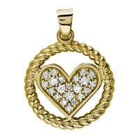 Diamond Heart and Rope Circle Pendant in 14K Yellow Gold