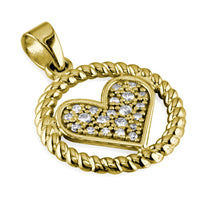 Diamond Heart and Rope Circle Pendant in 18k Yellow Gold