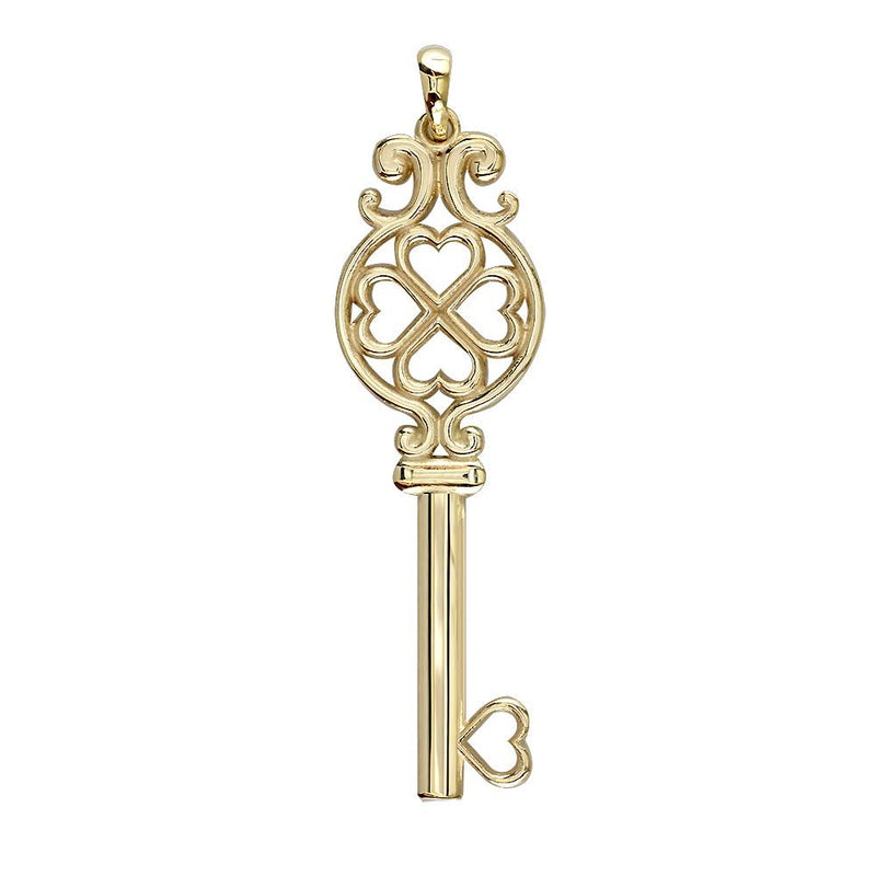 Heart Key, 1.5 Inches Long in 14K Yellow Gold