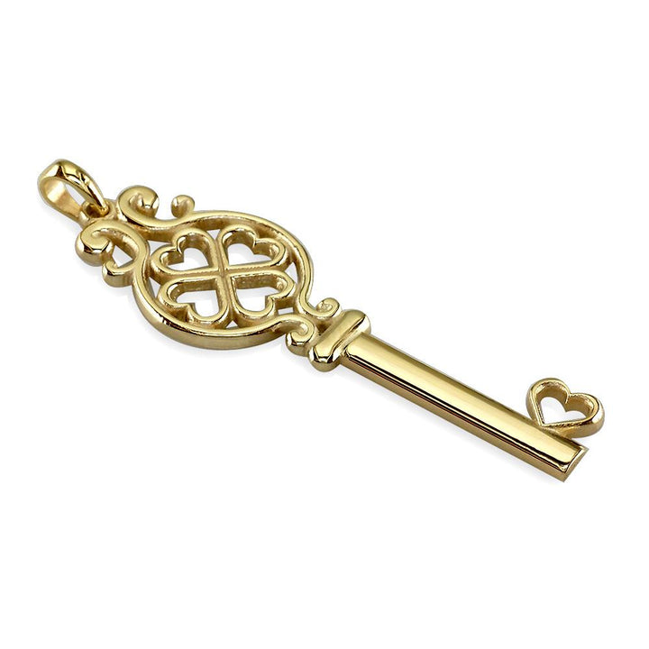 Heart Key, 1.5 Inches Long in 14K Yellow Gold