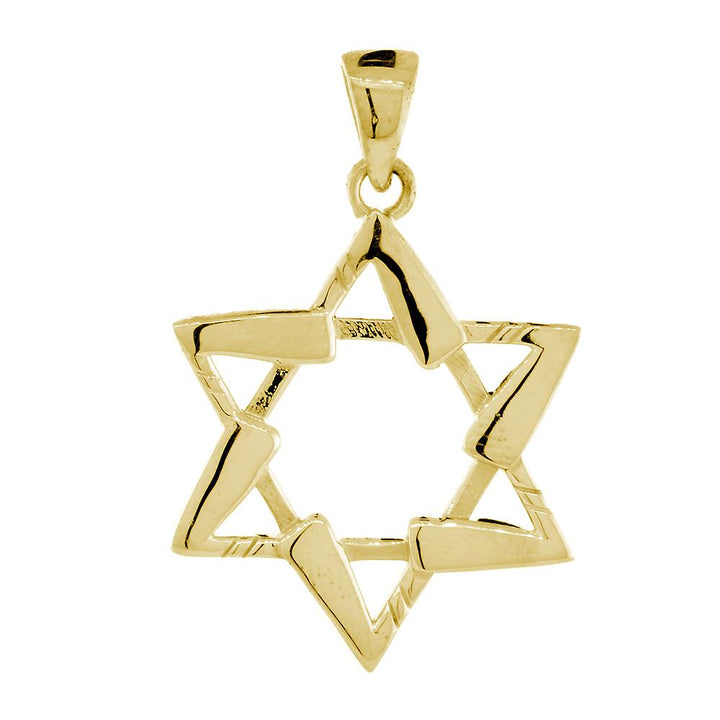Large Jewish Star of David Hockey Sticks Charm in 18K Yellow Gold