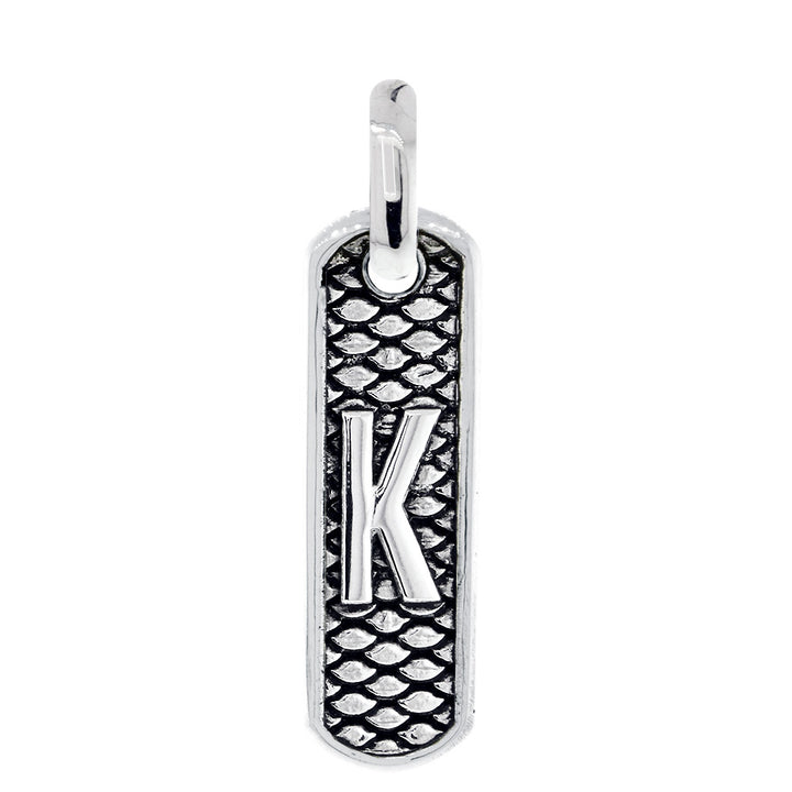 Slim Tag Charm with Initial and Python Texture in 14k White Gold