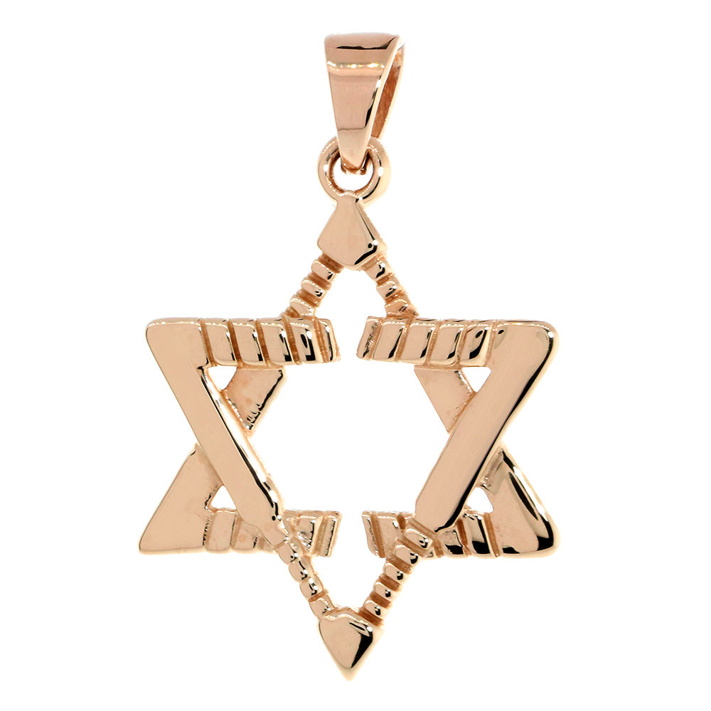 Large Jewish Star of David Goalie Hockey Sticks Charm in 14K Pink, Rose Gold