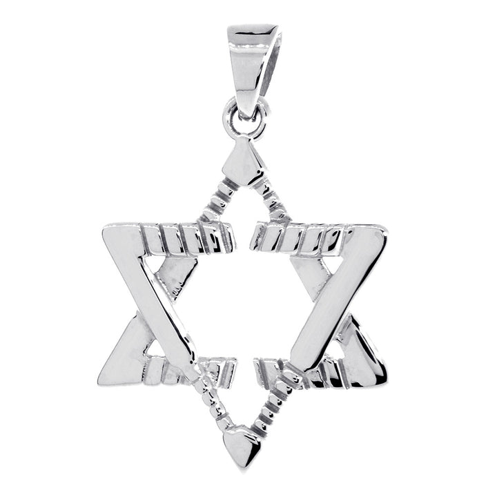 Large Jewish Star of David Goalie Hockey Sticks Charm in Sterling Silver