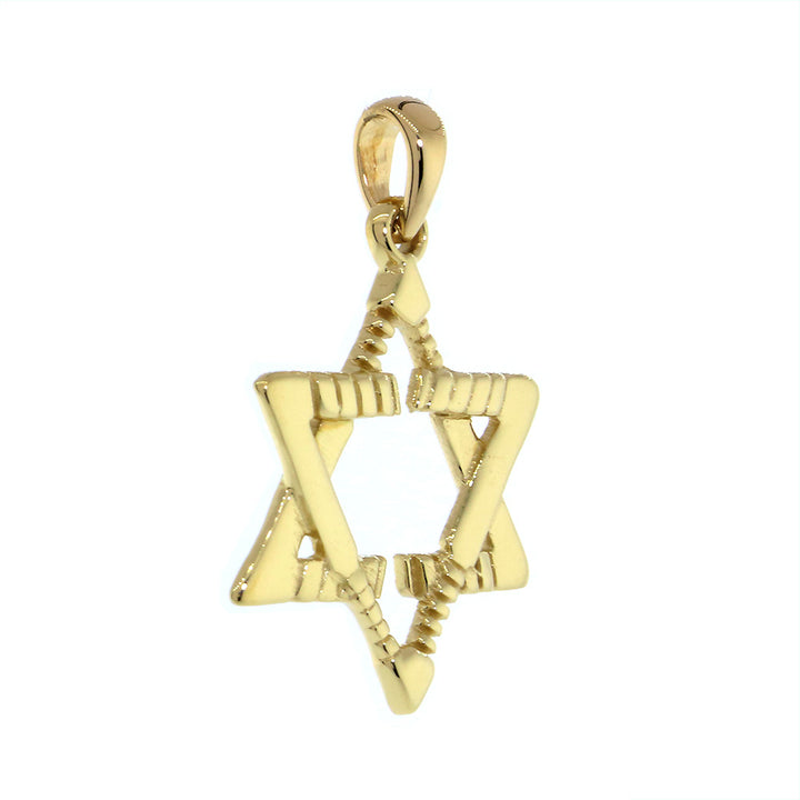 Small Jewish Star of David Goalie Hockey Sticks Charm in 14K Yellow Gold
