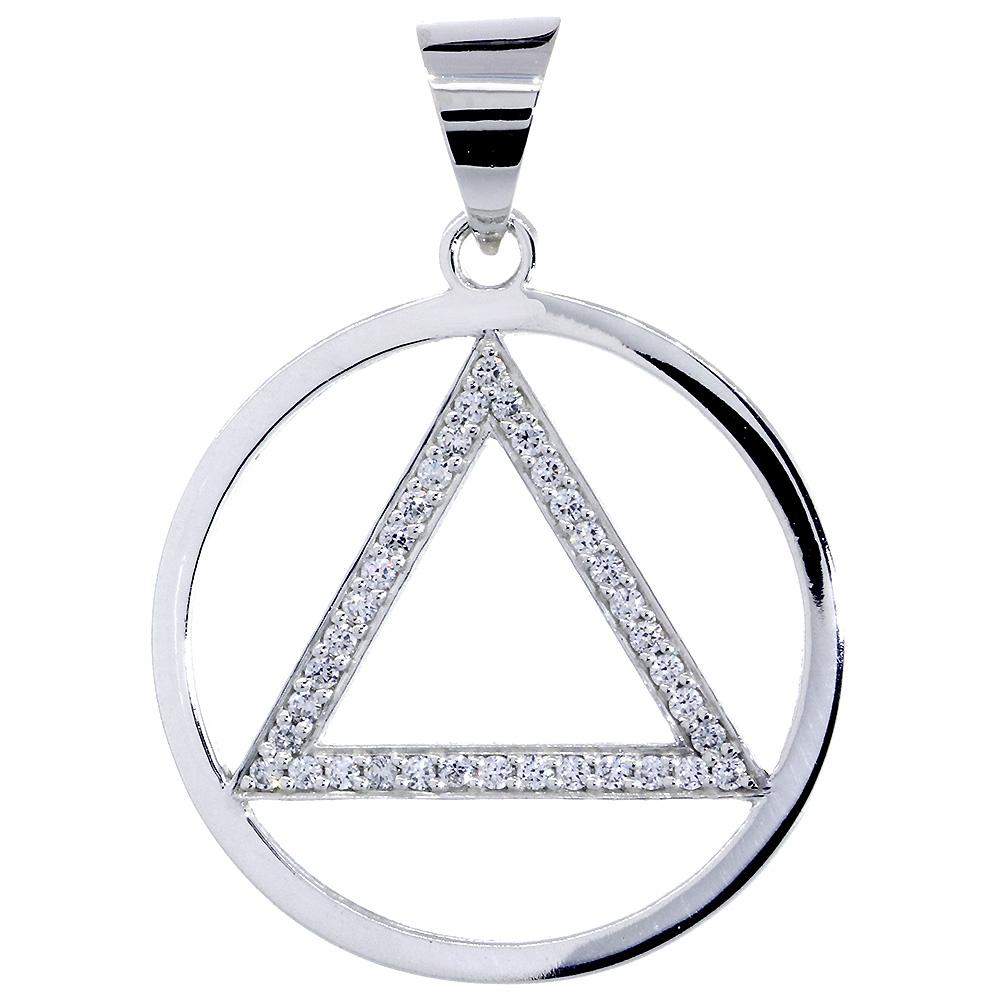 Extra Large Cubic Zirconia AA Alcoholics Anonymous Sobriety Pendant in Sterling Silver
