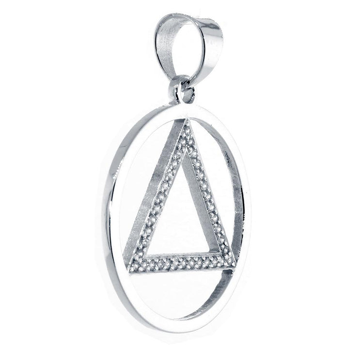 Extra Large Cubic Zirconia AA Alcoholics Anonymous Sobriety Pendant in Sterling Silver