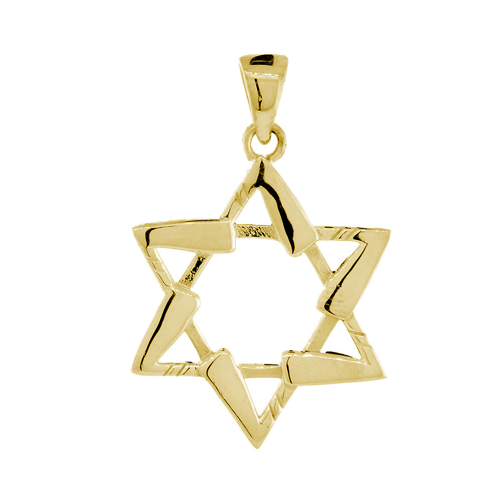 Small Jewish Star of David Hockey Sticks Charm in 14K Yellow Gold