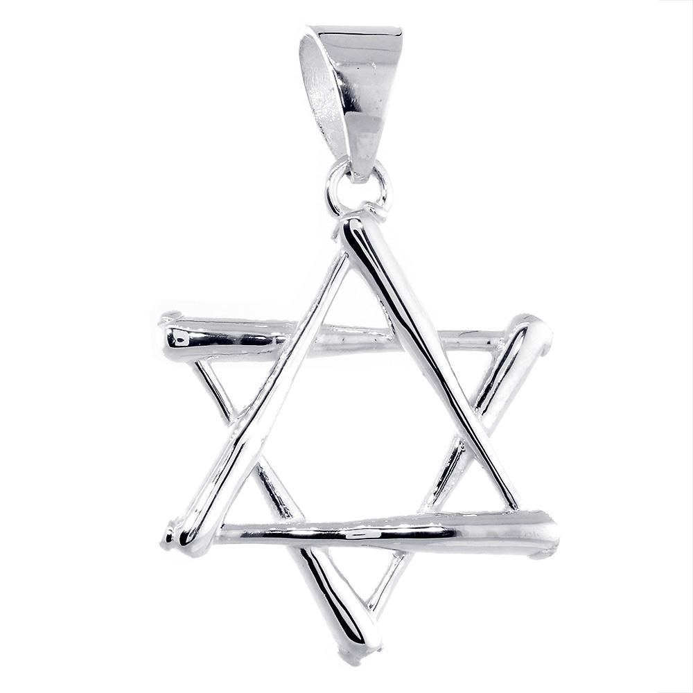 31mm Extra Large Jewish Star of David Baseball Bats Charm in Sterling Silver