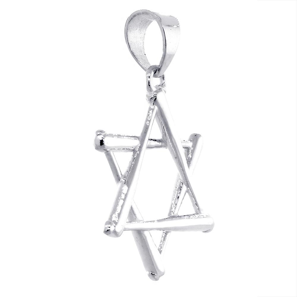 31mm Extra Large Jewish Star of David Baseball Bats Charm in Sterling Silver