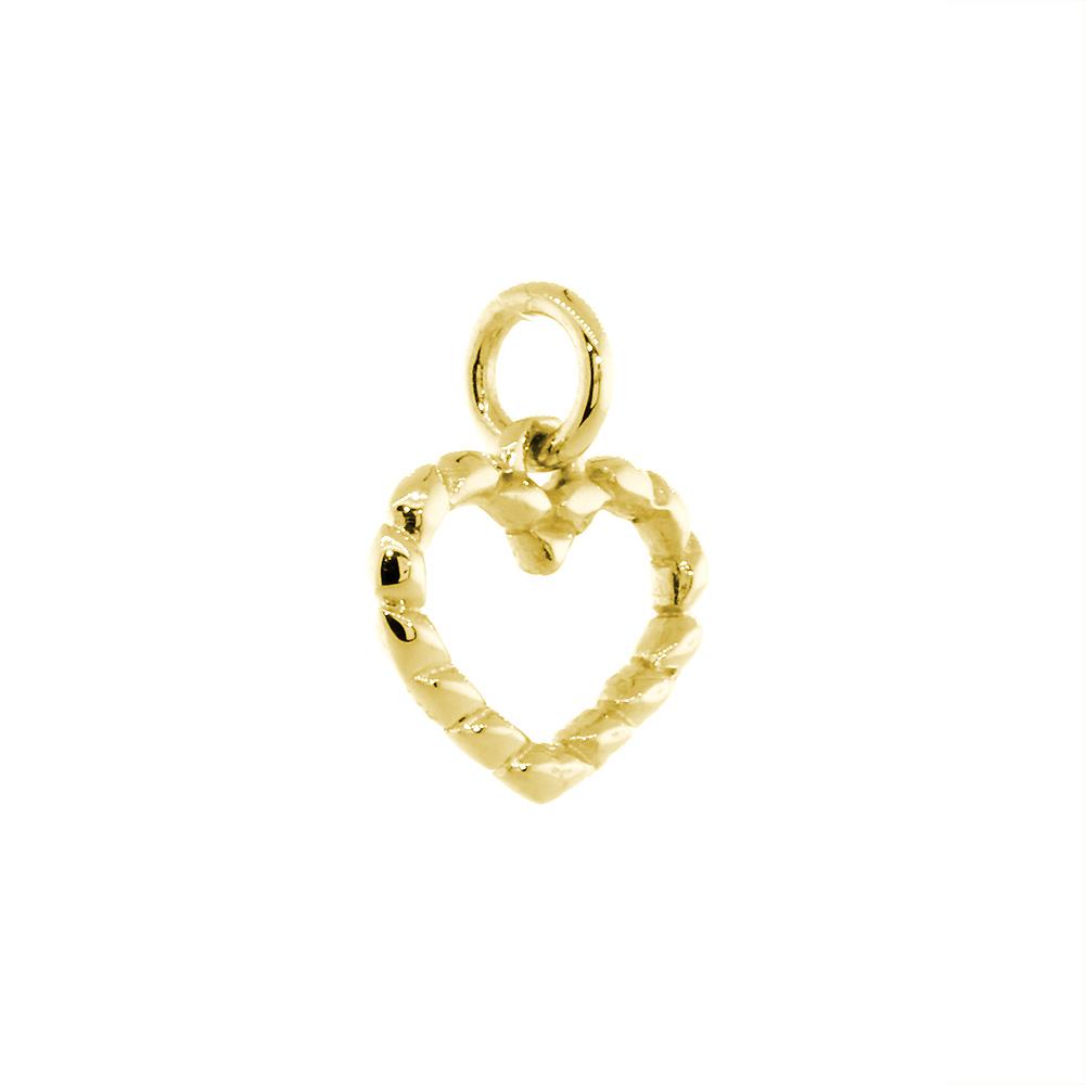 Small Open Heart Rope Charm in 14K Yellow Gold