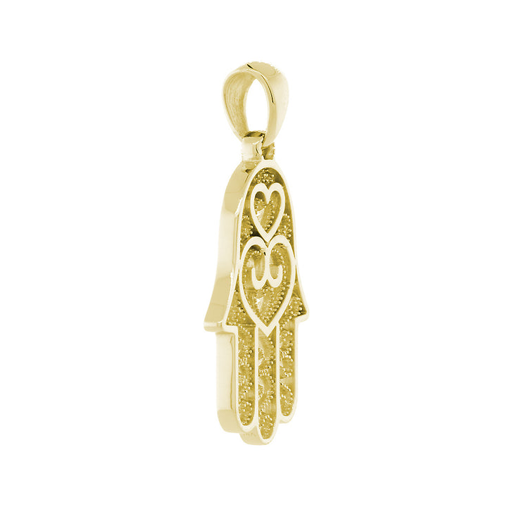 25mm Double-sided Vintage Hearts Hamsa, Hand of God Charm, 2 Levels in 14K Yellow Gold