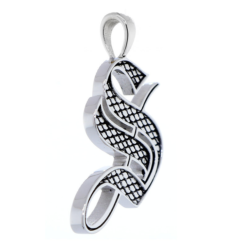 One Inch Initial S Charm with Python Texture in 14k White Gold