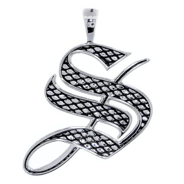 One Inch Initial S Charm with Python Texture in 14k White Gold