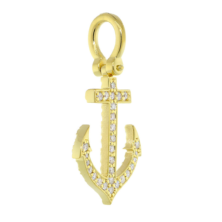 30mm Diamond Anchor Pendant with Wave Pattern, 0.78CT in 14k Yellow Gold