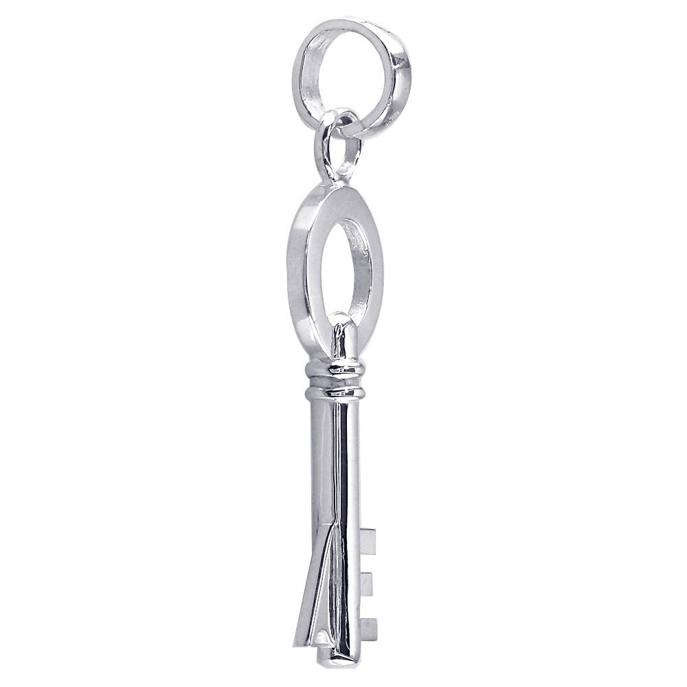 Extra Large Modern Style Key Charm in 18k White Gold