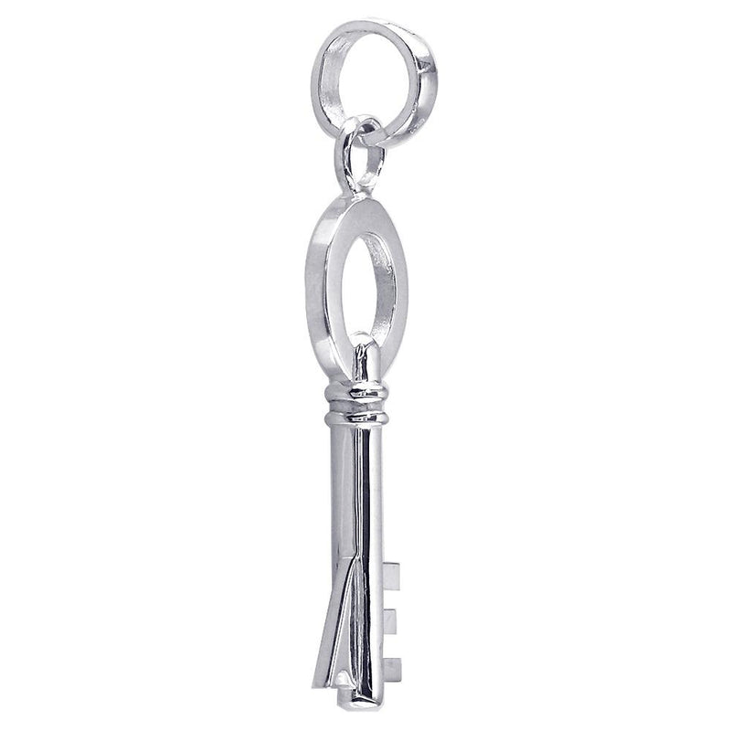 Extra Large Modern Style Key Charm in Sterling Silver