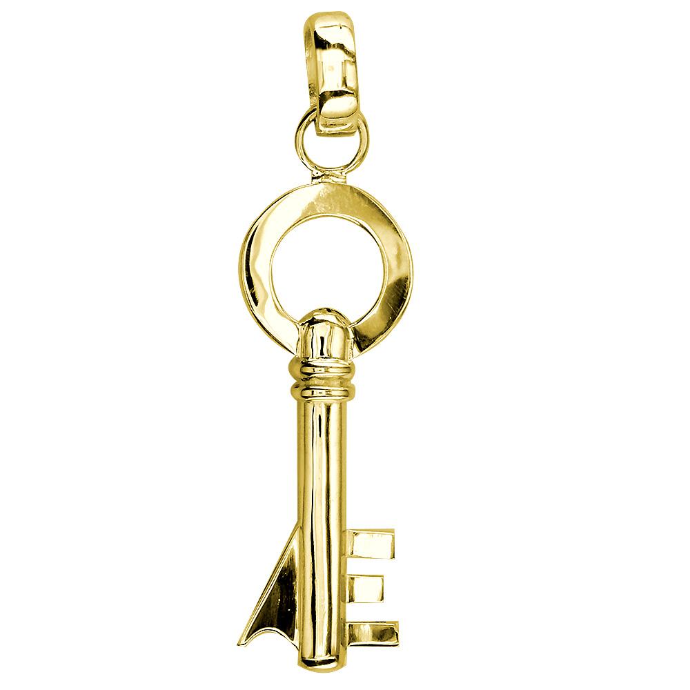 Extra Large Modern Style Key Charm in 18k Yellow Gold