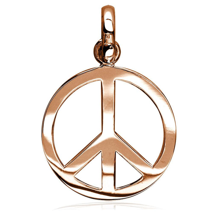 Large Peace Sign Charm, 1 Inch in 18K Pink, Rose Gold