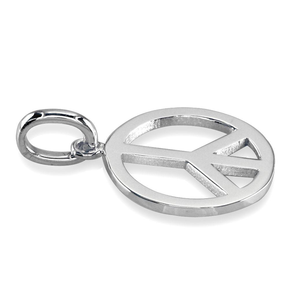 Large Peace Sign Charm, 1 Inch in 14K White Gold