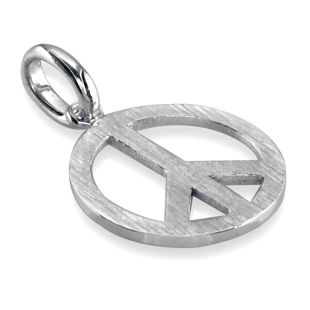 Large Peace Sign Charm, 1 Inch in 14K White Gold