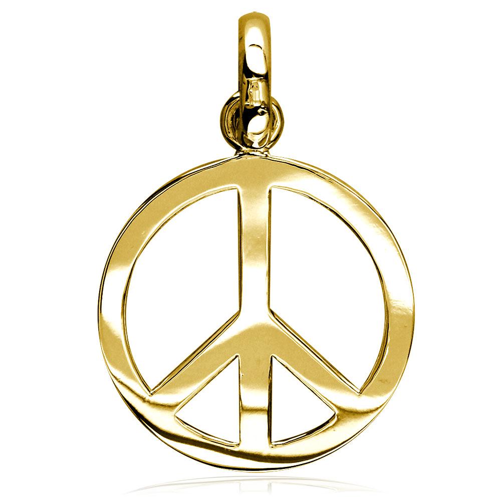 Large Peace Sign Charm, 1 Inch in 14K Yellow Gold