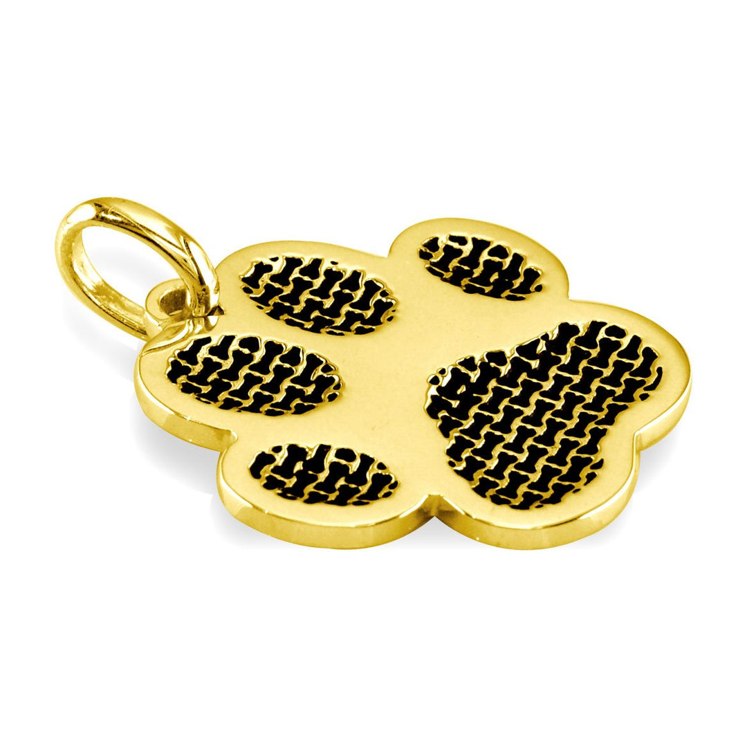 Jumbo Dog Paw Charm with Black in 14k Yellow Gold
