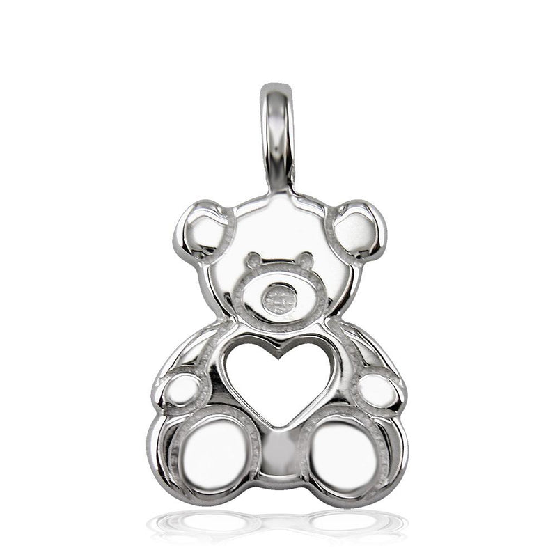 Large Thick Sziro Bear with Open Heart in 14K White Gold